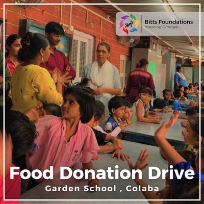 Students at a food donation drive at a school in Colaba